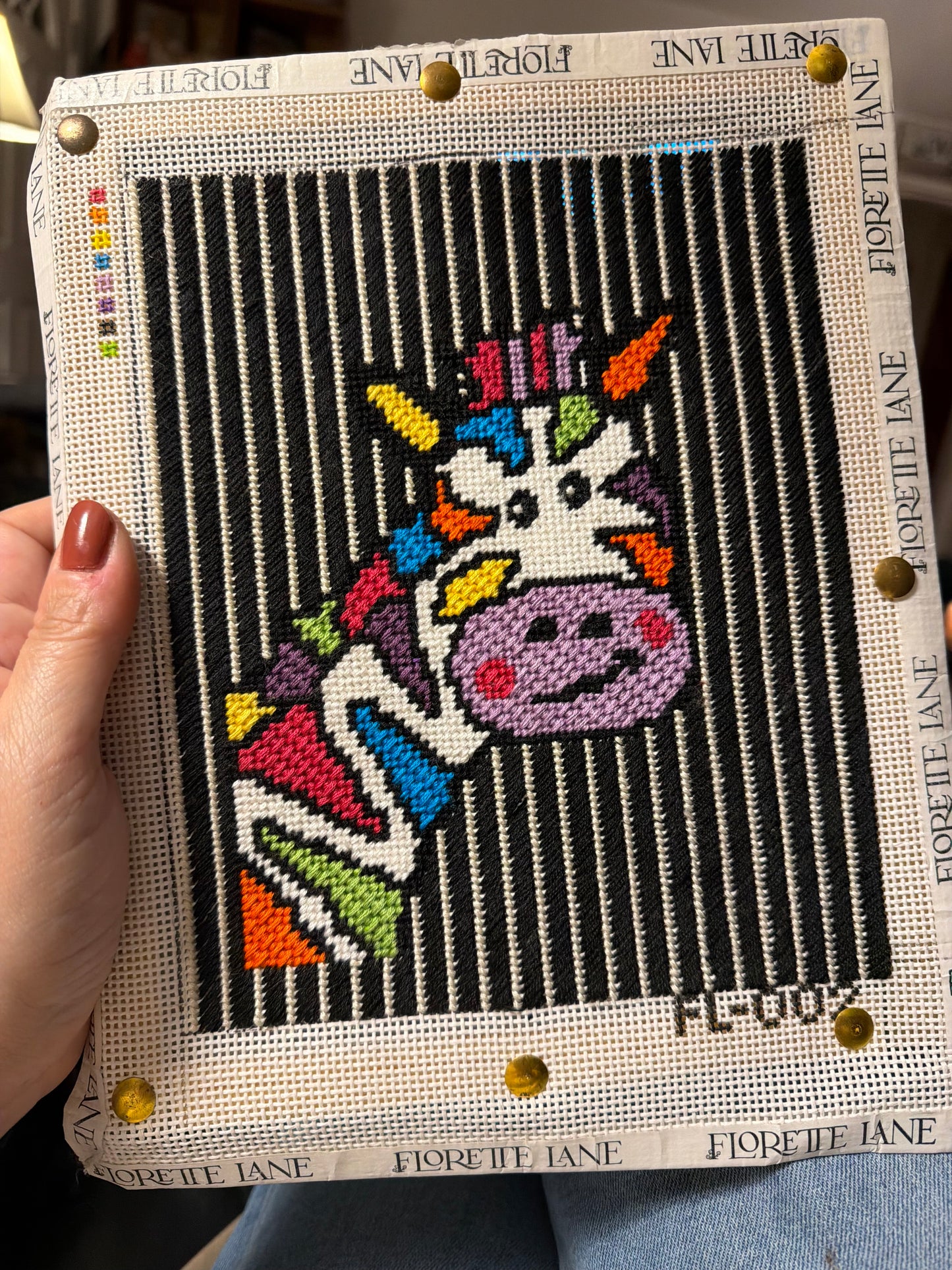 Zinnia Zebra Needlepoint Canvas — Preorder, Ships in 4–6 Weeks