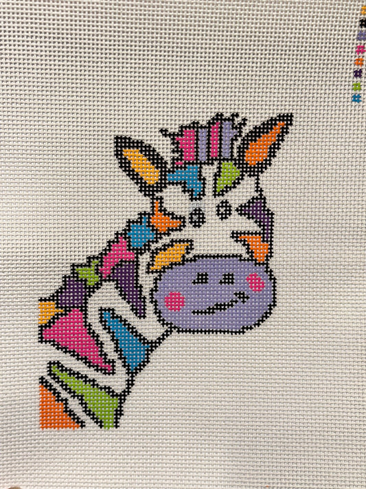 Zinnia Zebra Needlepoint Canvas — Preorder, Ships in 4–6 Weeks